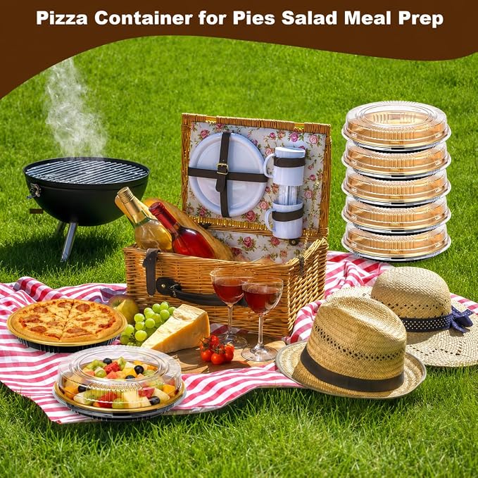 24 Pcs 9.8" Disposable Pie Containers with Clear Lids, 2.4" H | Plastic Round Pie Pans, Flan Cake Container Dessert Pizza Fruit Salad Carrier Box for Party Picnic Food Carry