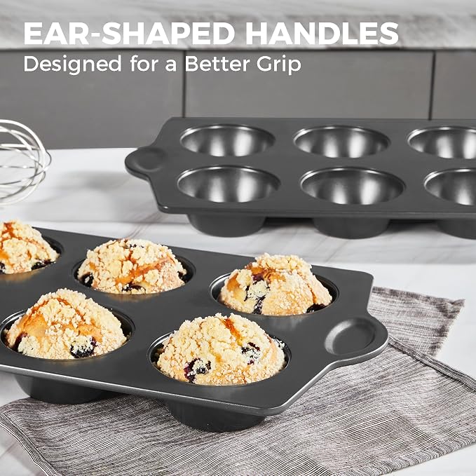 Nonstick Jumbo Muffin Pan, 2 Pack Large Cupcake Tin with 120pcs Muffin Liners, Cup Cake Tray for Baking, 3.5dia, 6 Cup, Premium, Extra Thick