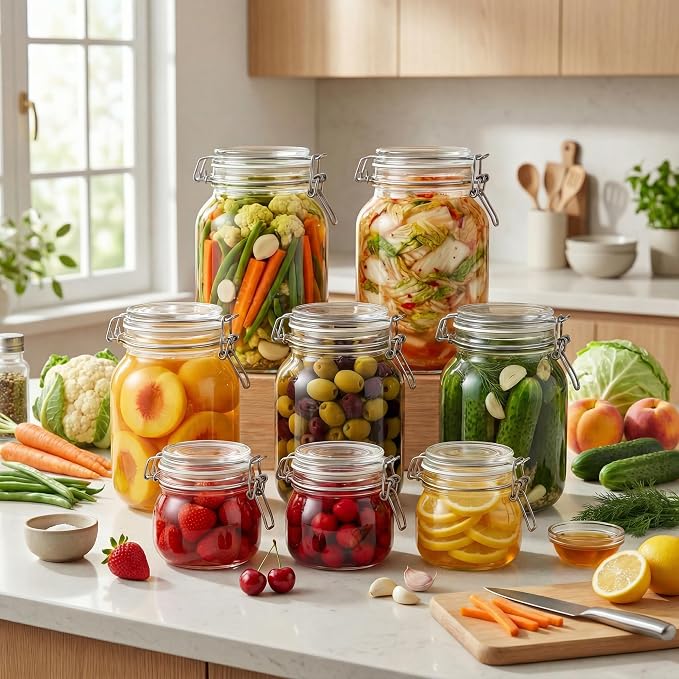 17 oz Round Glass Jars with Airtight Lids, 6 Pack Mason Jar with Clamp Lids | Air Tight Glass Food Storage Containers with Lids Keep Food Dry & Fresh, Best Canister for Flour, Sugar, Cereal, Rice, Coffee