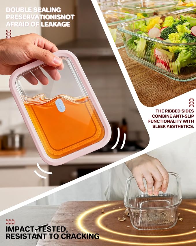 2-Pack 74oz(9.3 Cup) Baking & Meal Prep Containers, Borosilicate Glass with Tempered Lids & Steam Valve, Oven-Safe Airtight Food Storage Container Set, Gift Ready Luxury Packaging