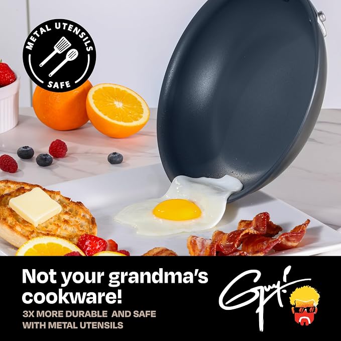 Guy Fieri's Flavortown Laser Titanium 12-Piece Cookware Set | Non-stick, Made without PFAS, PTFE or PFOA, 3x More Durable, Dishwasher & Oven Safe