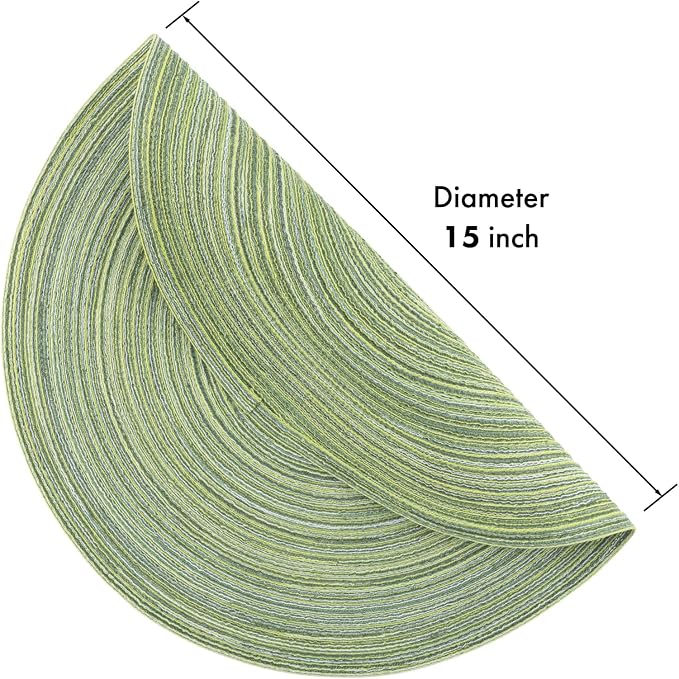 Winknowl Round Braided Placemats Set of 8 Washable Woven Heat Resistant Table Mats for Kitchen Dining Tables 15 inch Round Place Mats (Pea Green,8)