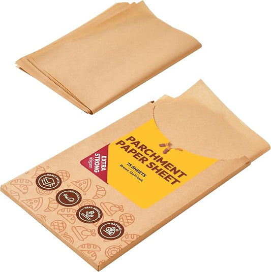 Katbite 75 Pcs Brown Parchment Paper Baking Sheets, 12x16 Inch, Heavy Duty | Unbleached precut Non-Stick half sheet paper, ideal for air fryers, baking cookies and lining cookie pans