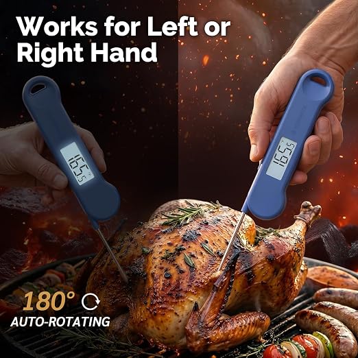 0.5 Sec Instant Read Grill Meat Thermometer Digital Food Cooking BBQ, Blue | ±0.5°F Precision, Auto Flip Digital LCD Display, Ideal For Meat, Candy, Grill, BBQ, Food Thermometer for Kitchen Gadgets