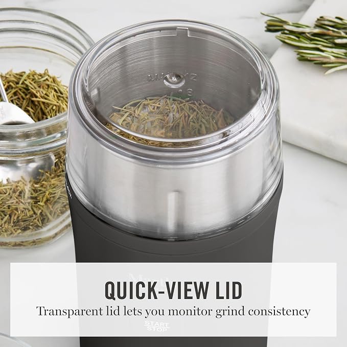 Martha Stewart Electric Coffee & Spice Grinder with Dual Bowls, Caviar Gray | Dual 2.5oz Removable Bowls for Coffee Beans, Nuts, Herbs & Spices, Stainless Steel Blade, One-Touch Pulse Control, Easy Clean