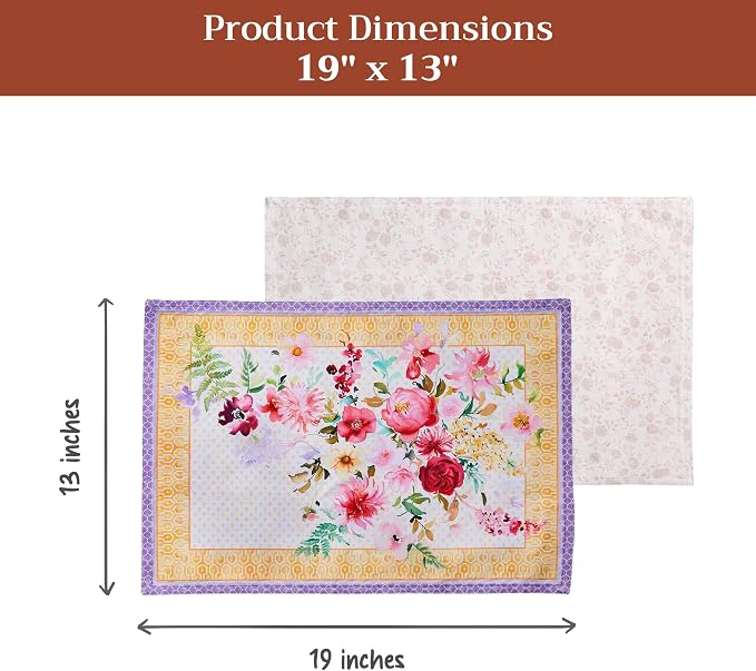 Maison d' Hermine Placemats Set of 4 Reusable 100% Combed Cotton (13"x19") | Cloth Place Mats Washable Table Mats for Kitchen Dining Party Wedding Hotel Home Restaurant Spring Summer - Summer Joy
