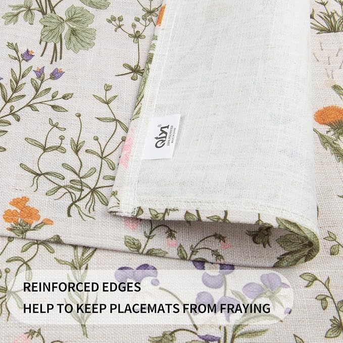QIYI Boho Table Placemats Set of 4, 12"x18" Linen Place Mats, Wildflowers | Fabric Place Mats for Kitchen Dinning, Farmhouse Rustic Cloth Table Mats, Washable Placemat Party Table Décor
