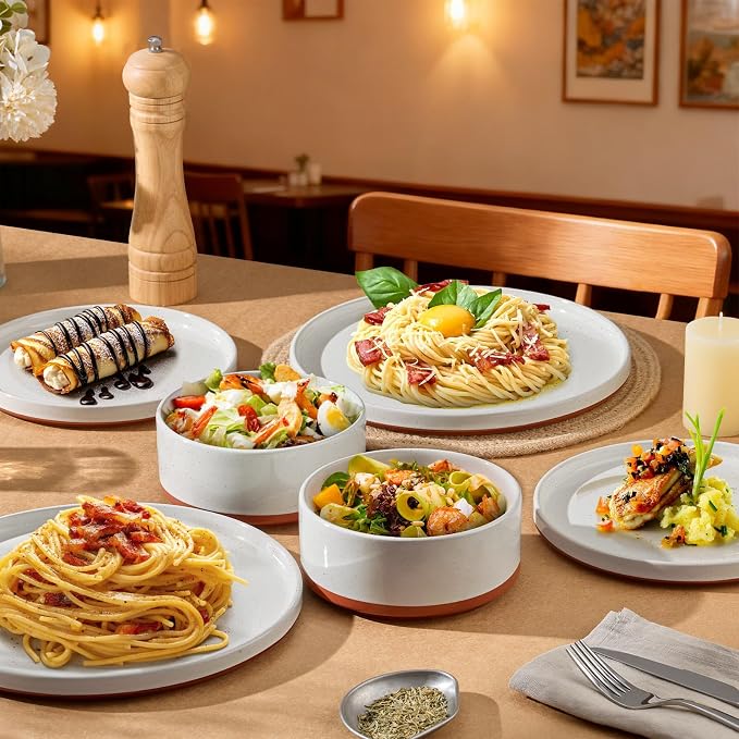 LIANYU Plates and Bowls Sets, 12 Pieces Stoneware Dinnerware Set for 4 | Modern Kitchen Dinner Set Ceramic Dishware Dishes Set, Microwave and Dishwasher Safe, Cloud White