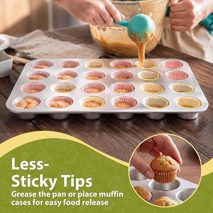 TeamFar Mini Muffin Pan, Stainless Steel 24-Cup Muffin Tin for Baking- 2PCS | Small Cupcake Pan Tray for Egg Bites Mini Cakes Quiches, Brunches Parties Birthday Treats, Healthy & Sturdy, Dishwasher Safe