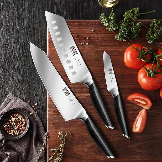 HOSHANHO 3-Piece Knife Set, Ultra Sharp Japanese Kitchen Chef Knife Set | High Carbon Powder Steel Kitchen Knife Set, Professional Cooking Knives Set with Ergonomic Pakkawood Handle, Excellent Gift