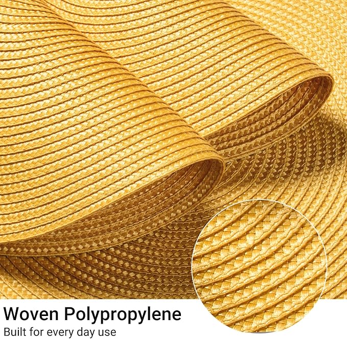 FunWheat Round Braided Placemats Set of 4 Table Mats for Dining Tables Woven Washable Non-Slip Place mats 15inch (Yellow, 4pcs)
