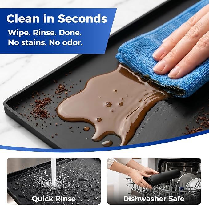 Golener Coffee Bar Mat, Silicone Coffee Mat with Raised Edges, 24"x16" | Coffee Mat for Countertop, Waterproof Coffee Station Mat, Dish Drying Mat Under Rack, Heat Resistant Coffee Machine Mat,Black