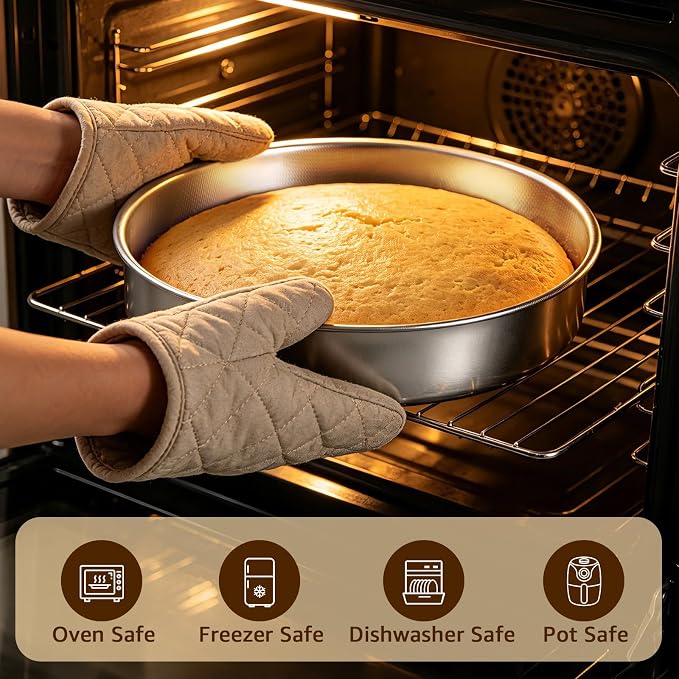 Inqibee 8 Inch Round Cake Pan Set of 2, Stainless Steel Textured Bottom | Tri-ply Stainless Steel, Rolled Rim Layer Cake Bakeware, Oven & Dishwasher Safe, Healthy Non-Toxic for Birthday Wedding Cake