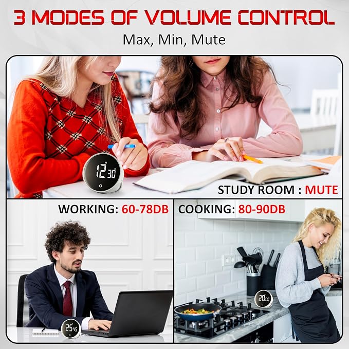 Digital Kitchen Timer with Large LED Display & Pomodoro Countdown | Magnetic rotary twist dial timer with non-slip design, back stand, ideal for cooking, classroom, study, ADHD & productivity.