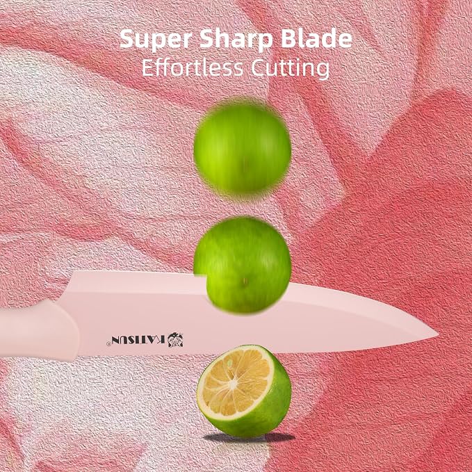 Kitchen Knife Set, 13 PCS Pink Non-Stick Knives with 6 Blade Guards | Stainless Steel Blades, Pink Nonstick Coating, Long-Lasting Sharpness, Rust-Resistant, Non-Slip, Dishwasher Safe