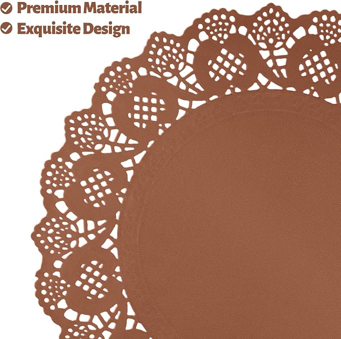 MCEAST 100 Pack Round Coffee Paper Doilies 13.5 Inches Lace Paper Place Mats Rustic Scallop Doily Disposable Table Pads for Food Cakes Crafts Party Weddings Tableware Decor