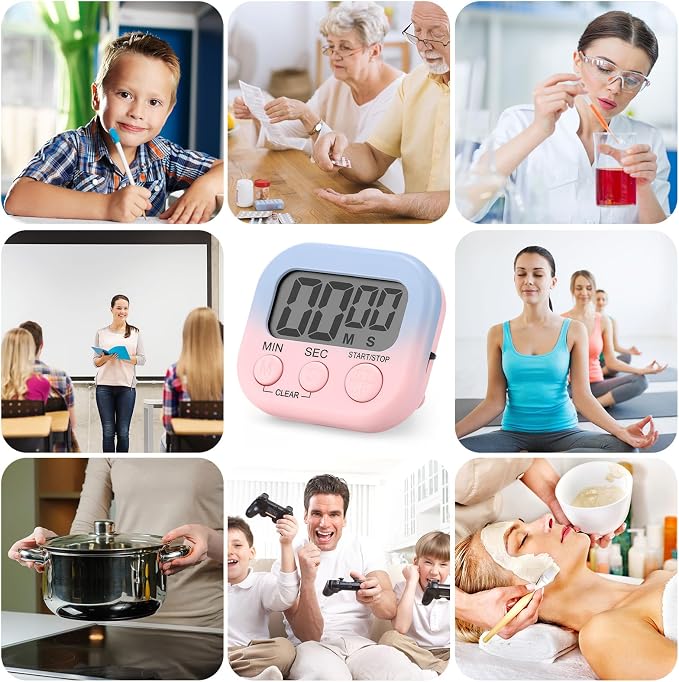 Weewooday 12 Pcs Digital Kitchen Magnetic Timer Bulk Classroom Count up Countdown Egg Timer Cute Desk Stopwatch for Back to School Teacher Kids Cooking Office(Pink and Blue,Gradient Style)