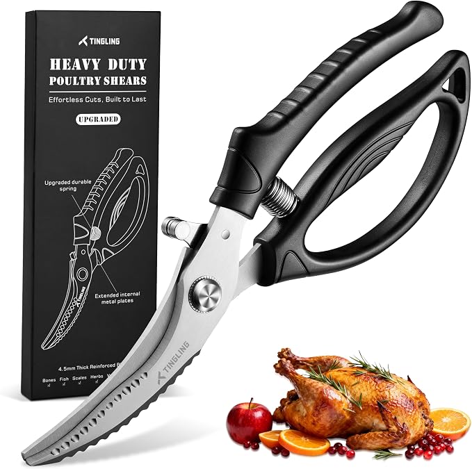 Poultry Shears Heavy Duty for Meat: Easy to Spatchcocking Kitchen Scissors | Stainless Steel Blade for Cutting Bone and Fish Easily, Spring Loaded for Reducing Hand Fatigue