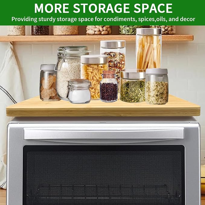 Bamboo Cutting Board Compatible with Panasonic NB-G110P FlashXpress Toaster Oven, Heat Resistant Non-Skid Feet, Creates Storage Space, Protects Cabinets & Countertop
