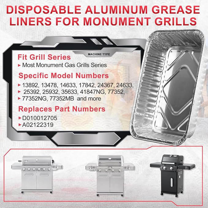 Universal Grease Drip Pans for Monument Grills Aluminum Grease Tray Liners | Fits Monument 24367 24633 35633 25392 41847NG 17842 14633 ect Gas Grill Parts, replace #D010012705, #A02122319, 20 pcs