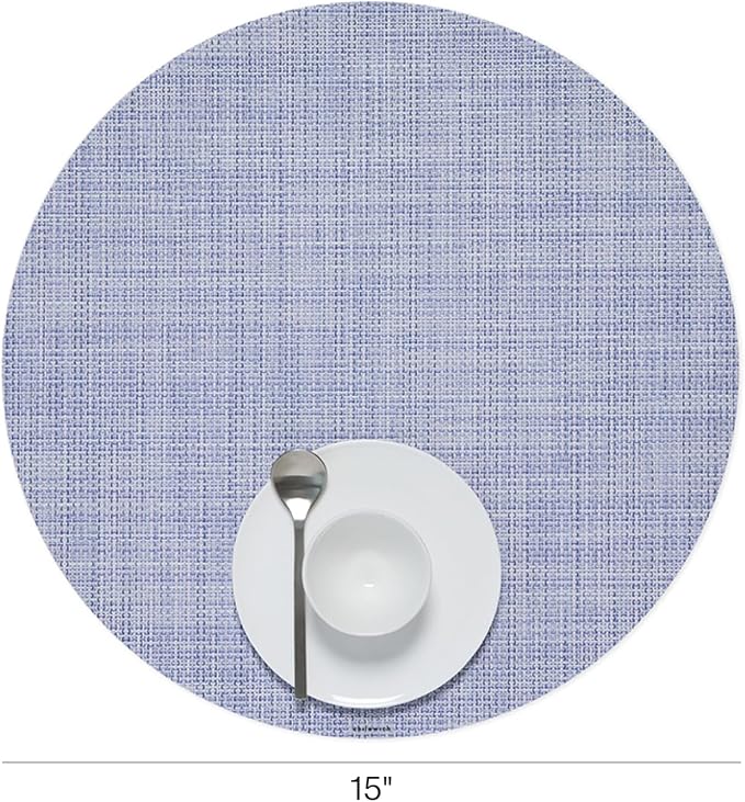 Chilewich Mini Basketweave Placemats, Round Woven Placemats Set of 4 | Reusable, Stain-Resistant, Indoor/Outdoor Tabletop Protection, Periwinkle, 15" Round