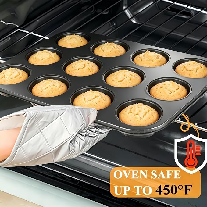 Muffin Pan for Baking，Non-Stick Muffin Tin Nonstick 12 Cup | Baking Pans Set, Carbon Steel Baking Supplies，13.9x10.4x1.22