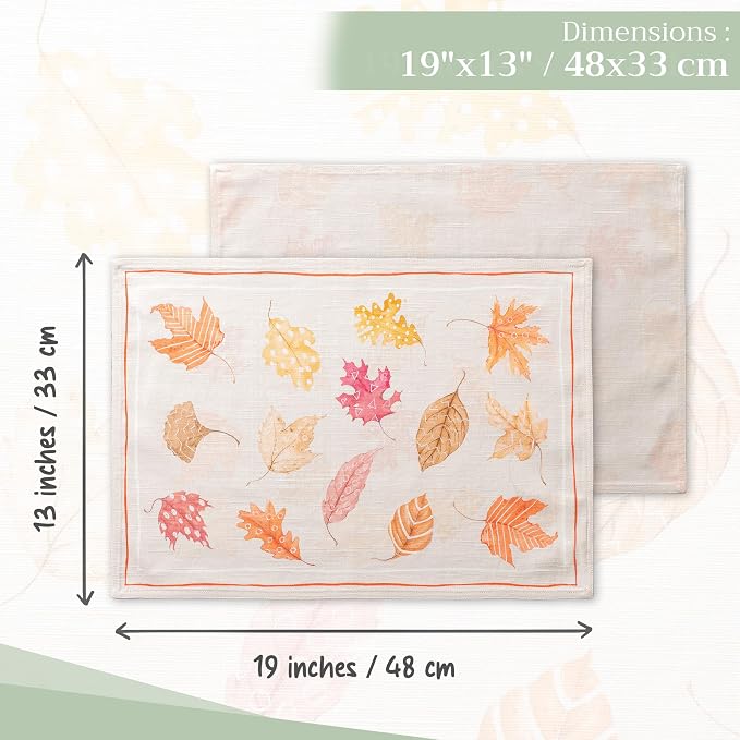 Maison d' Hermine Placemats Set of 4 Reusable 100% Cotton (13"x19") | Cloth Place Mats Washable Table Mats for Kitchen Dining Party Wedding Hotel Home Thanksgiving Christmas - Colours Of Autumn