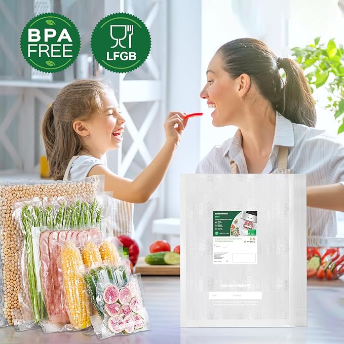 Bonsenkitchen Precut Vacuum Sealer Bags, 100 Gallon 11" x 16" Food Sealer | Food Grade, Heavy Duty, Customized Vacuum Bags for Vac Storage, Meal Prep or Sous Vide Cooking, VB3214, BPA Free