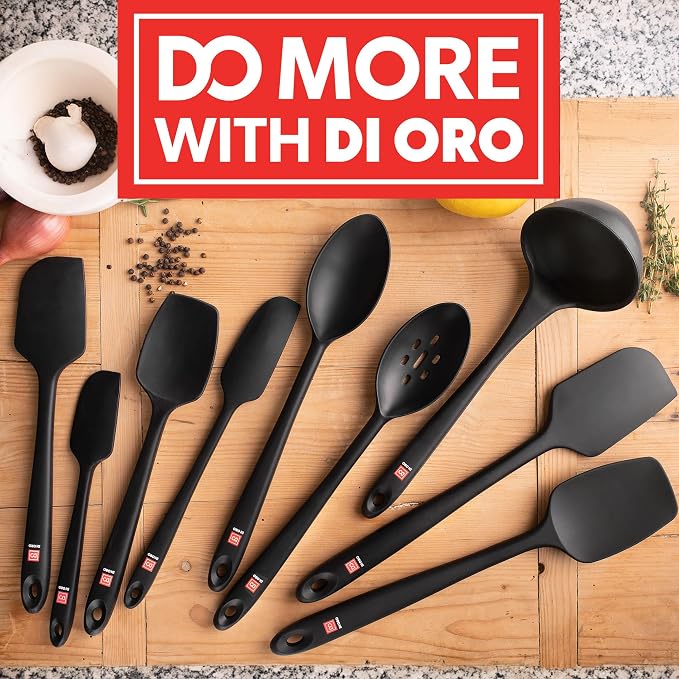 DI ORO Silicone Spatula Set - 600F Heat Resistant, 3-Pc Black | Rubber scraper won't scratch nonstick pans; For baking, cooking, mixing, and frosting; BPA-free and dishwasher safe
