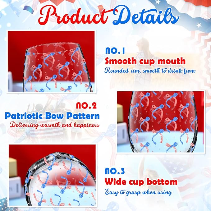 Sliner 2 Pack 250th Anniversary Stemless Wine Glasses 17oz Patriotic Drinking Glasses Independence Day Tumbler Cups for 4th of July Party Supplies Memorial Day Gift Decorations