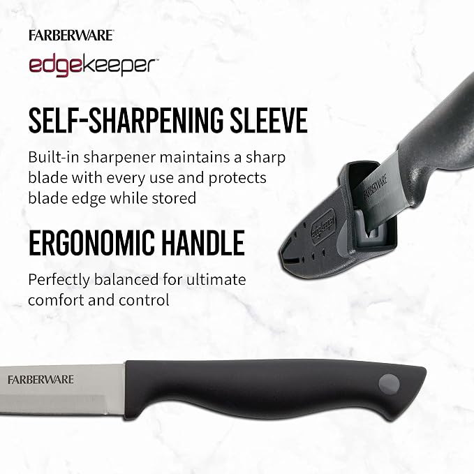 Farberware 4.5 Inch Utility Knife with EdgeKeeper Self-Sharpening Sheath, High-Carbon Stainless Steel Blade, Ergonomic Handle for Slicing, Dicing, and Mincing Fruits and Vegetables