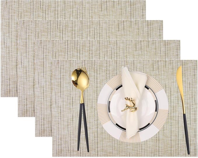 PIGCHCY Deep Beige Placemats Set of 4 Encryption Thickening Weave Heat-Resistant Placemat Washable Easy to Clean Table Mats for Dining Room and Decor (18 x 12 inch)
