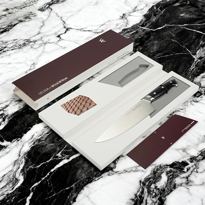 WICKWILLOW 8” Chef Knife – Ultra Sharp German Steel, Ergonomic Handle | Effortless slicing, dicing and chopping with balanced control and lasting sharpness. Gift-Ready.