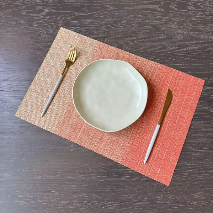 Zupro Placemats Set of 4 Woven PVC 18"x12" Everyday use-(Gradient-Orange) | Washable Heat-Resistant Non Slip Table Mats PVC Vinyl Kitchen Dining Patio Table Place Mats for Holidays Dinner Parties BBQs