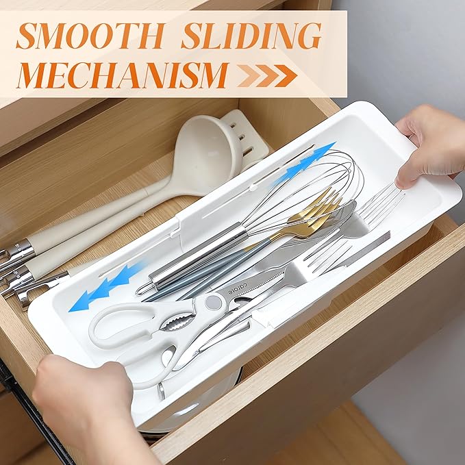 1 Pack Deep Drawer Organizer Adjustable Storage Bin(12.4-17.7") | Adjustable Width Design, Maximize Drawer Storage, Kitchen & Home Organization Solution