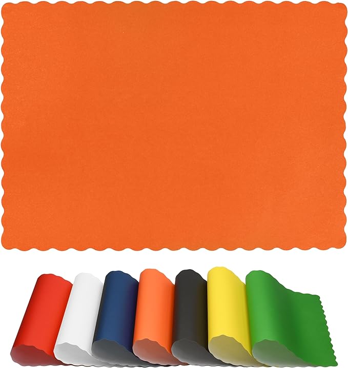 Disposable Paper Placemats – Premium, 100 Pack of Orange Scalloped Edge Placemats, Perfect Size 10x 14