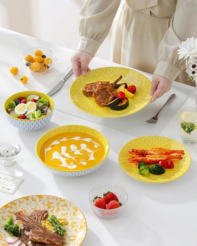 vancasso SELENE Plates and Bowls Set for 6, 24 Pieces Dinnerware Sets, Mircowave and Dishwasher Safe Dishes Set, Porcelain Pastel Dinnerware
