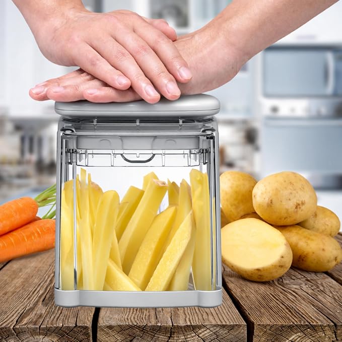 Brieftons PerfectCut Vegetable Chopper: Manual Push-Down Food Dicer & Chop Box, 4 Blades, French Fry Cutter, Potato Wedge & Veggie Cutter, No Electricity, 3.5-Cup Catch Container, 5 Recipe eBooks
