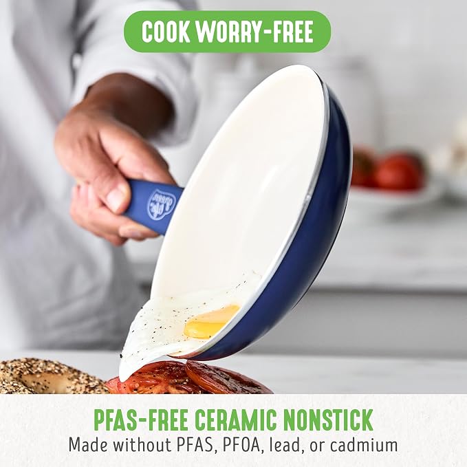 GreenLife 16 Piece Ceramic Nonstick Pots & Pans Cookware Set, Blue | PFAS-Free Nonstick Coating, Stockpot, Frying Pans, Saucepans, Sauté Pan, Stay-Cool Handles, Dishwasher & Oven Safe up to 350F