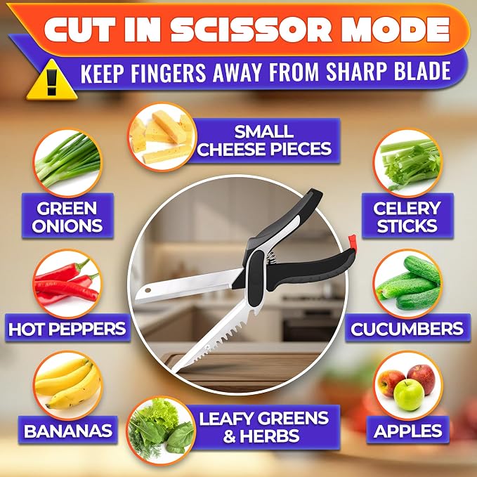 6-in-1 Cutting Board Scissors, Dishwasher Safe and Spring Assist | Meat, Fruits, Fish & Vegetable Scissors Food Cutter, Spring-Assist for Faster Prep, Safety Lock, Fish Scaler, Dishwasher-Safe