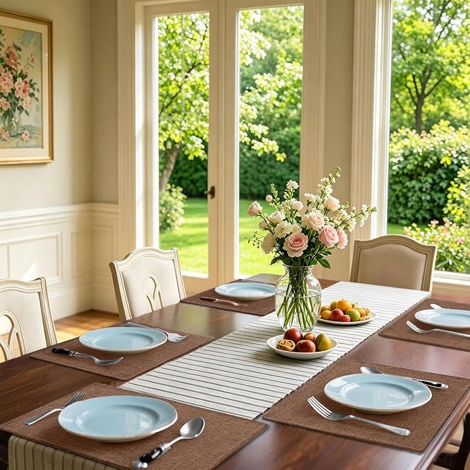 Homaxy Cloths Placemats for Dining Table Set of 6, 13" x 19", Brown | Heat Resistant, Washable, Cotton Linen Blend Table Mats, Easy to Clean Place Mats, Indoor Outdoor