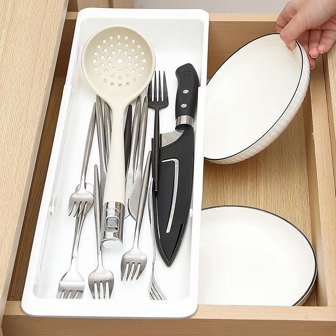 2 Pack Deep Drawer Organizer Adjustable Storage Bin(17.4-27.6") | Adjustable Width Design, Maximize Drawer Storage, Kitchen & Home Organization Solution