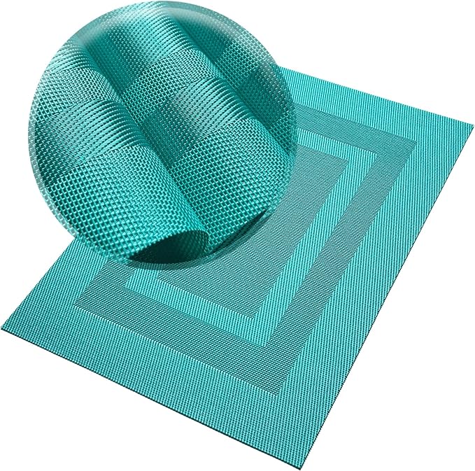 PIGCHCY Placemats Washable Vinyl Woven Table Mats,Elegant Durable Placemats for Dining Table Set of 4 (18 x 12 inches, Turquoise Blue)
