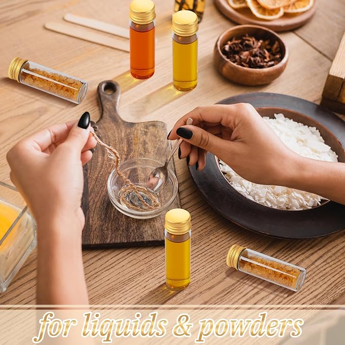 Didaey 50 Pcs Small Clear Vials Spice Mini Jars with Lids Mini Glass Bottles with Screw Aluminum Metal Caps Tiny Jars Sample Containers for Powder Cream Cosmetic Jewelry Wedding (15ml,Gold Caps)