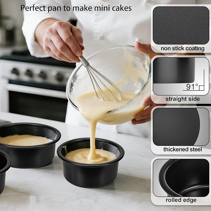 4 Inch & 6 Inch Cake Pans Set of 2, Nonstick Carbon Steel Round Cake Pans | Smash Small Cake Pans for Birthday Wedding Baking Layer Cake , Non Toxic Coating & Straight Side, Easy Clean & Easy Release