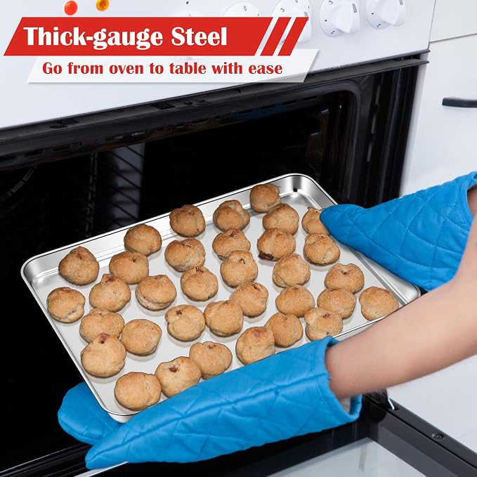 E-far Cookie Sheet for Baking, 18"x13" Stainless Steel Baking Sheet | Large Non Toxic Baking Pan Tray for Cake Cookies, Healthy & Rust Free, Mirror Finish & Dishwasher Safe