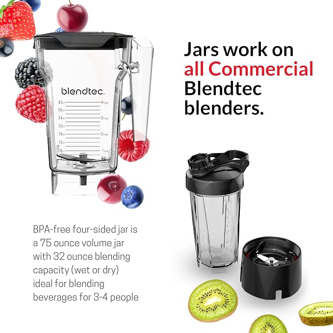 Blendtec Total Blender Classic (Black) & 75oz* FourSide Jar | Powerful and Reliable Kitchen Blender; 10 Speeds with Pulse; Six Preprogrammed Cycles for One Touch Consistent Blends