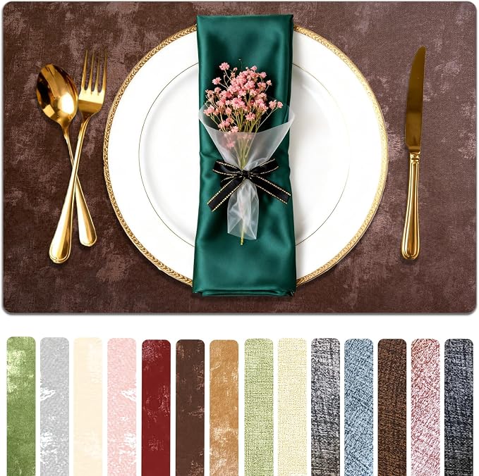 Faux Leather Placemats Set of 4, 11.8"x17.7", Coffee Brown | Reversible Table Mats, Waterproof, Stain & Heat Resistant, Easy Clean for Dining, Gatherings, Outdoor