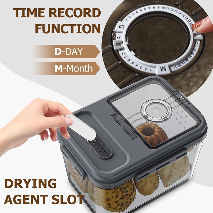 Olimingse Bread Box For Kitchen Countertop, Airtight Bread Storage Container, Bread Container For Homemade Breads, Cookies, And Cake, Grey Bread Keeper