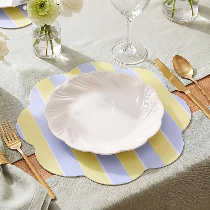 Patelai 48 Pcs Wavy Round Paper Placemats Colorful Pastel Disposable Placemats with Wavy Border for Birthday Wedding Tea Party Banquet Dinner Table Setting (Stripe)